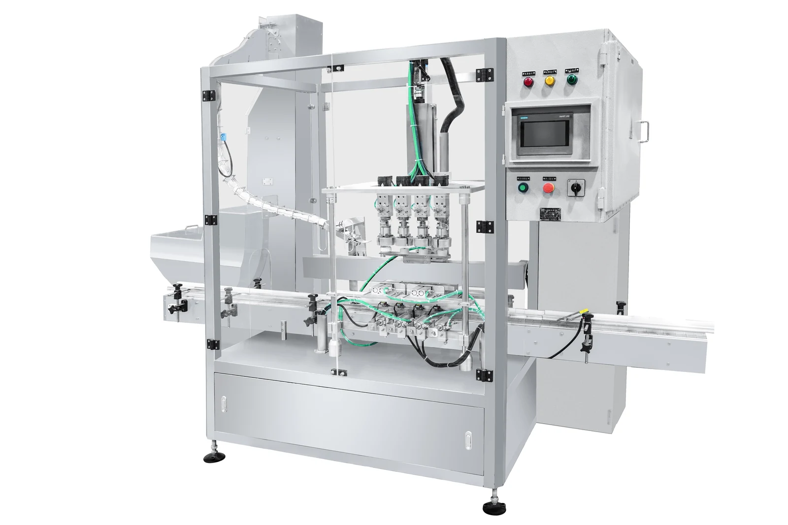 Pick-and-place chuck capping machines in single-head and four-head configurations